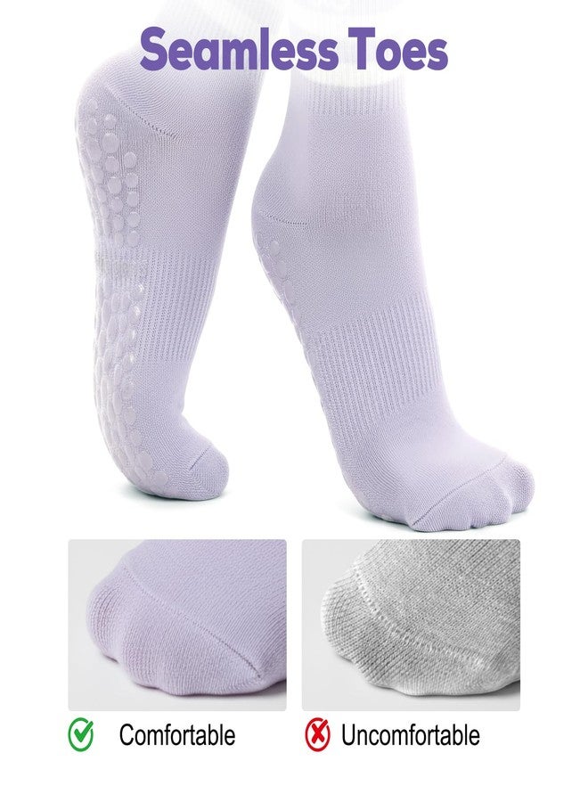 ElaraFit 4 Pack Pilates Grip Socks for Women with Grips Non Slip Yoga Socks for Pilates Reformer Barre Ballet Sticky Grippy Ankle Crew Socks Off-white Green Yellow Purple - Image 5